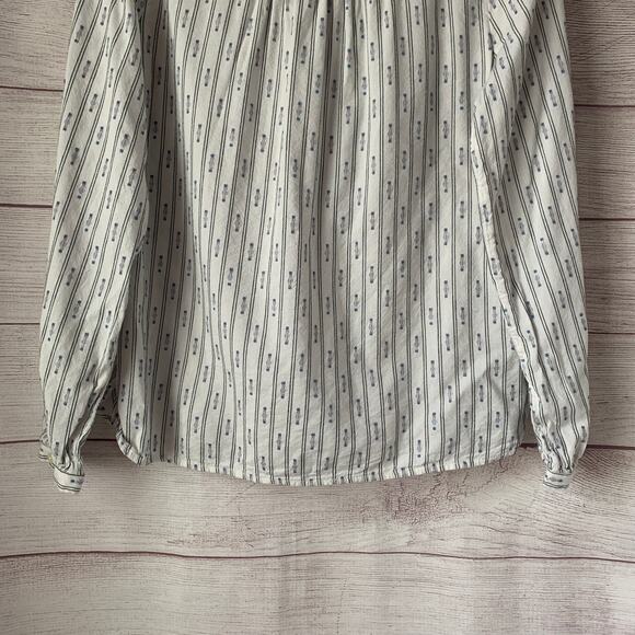 LOFT Petites White Striped Pink and Country Blue Blouse Button Up Size SP - Picture 7 of 16